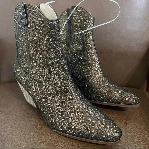 Betsy Johnson Chocolate Brown Rhinestone Boots - Picture 7 of 9